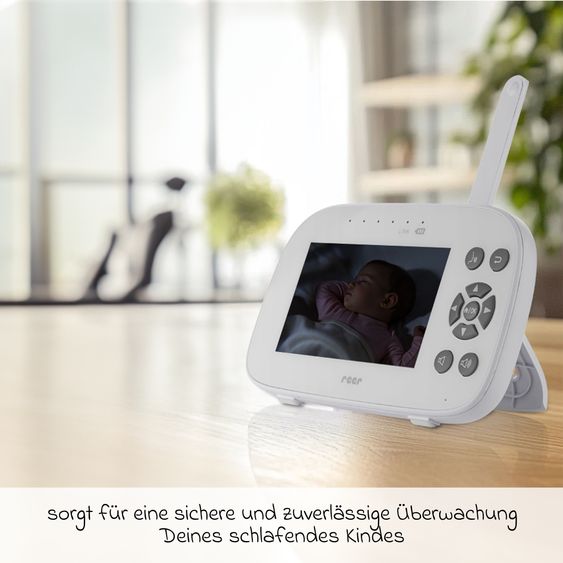 Reer Video-Babyphone BabyCam XL XL Move mit Babyeinheit, Elternteil, 2 x USB-Kabel & 1 x Netzteil - Weiß / Grau