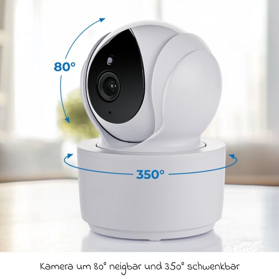 Reer Video-Babyphone BabyCam XL XL Move mit Babyeinheit, Elternteil, 2 x USB-Kabel & 1 x Netzteil - Weiß / Grau