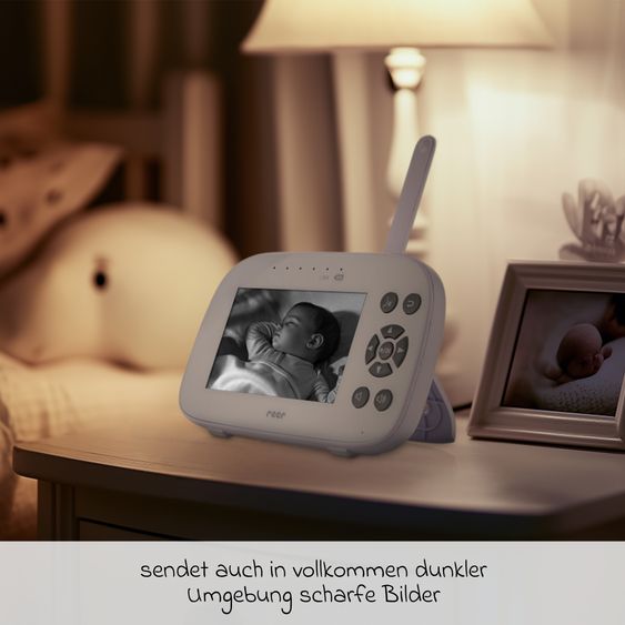 Reer Video-Babyphone BabyCam XL XL Move mit Babyeinheit, Elternteil, 2 x USB-Kabel & 1 x Netzteil - Weiß / Grau