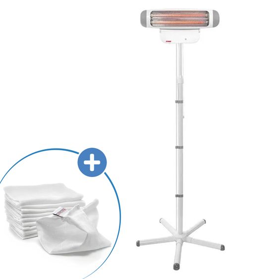 Reer Chauffage À Langer 2 in 1 FeelWell avec 2 Niveaux De Chauffe incl. Pack De 10 Gants De Lavage En Mousseline - Blanc Gris