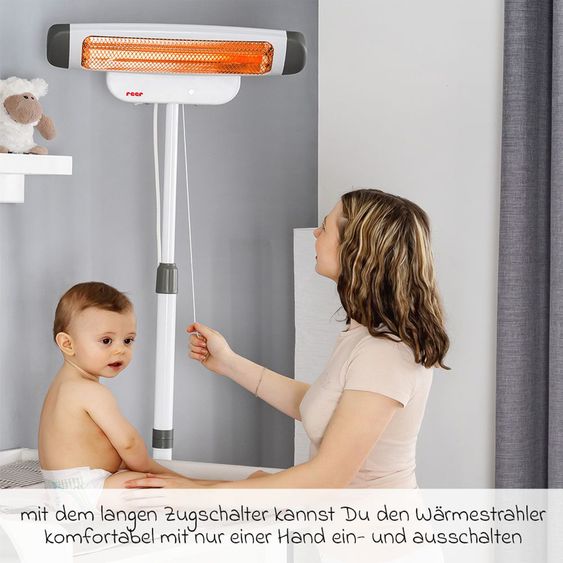 Reer Chauffage À Langer 2 in 1 FeelWell avec 2 Niveaux De Chauffe incl. Pack De 10 Gants De Lavage En Mousseline - Blanc Gris