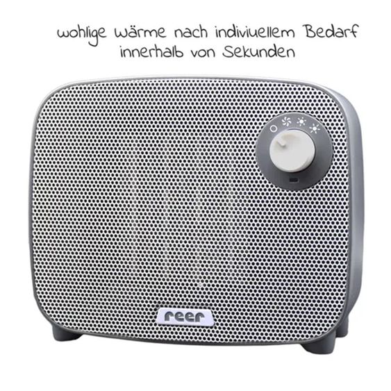 Reer Scaldasalviette / Termoventilatore 3in1 FeelWell Air - con funzione di raffreddamento incl. confezione da 10 guanti lavabili in mussola - Grigio Bianco