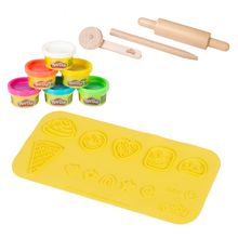 10-tlg. Nachhaltiges Spielset Roba + Play-Doh mit Bastelmatte 14,5 x 30 cm, 6 Dosen Knetmasse, Teigrolle, Pizzaschneider & Modelierwerkzeug