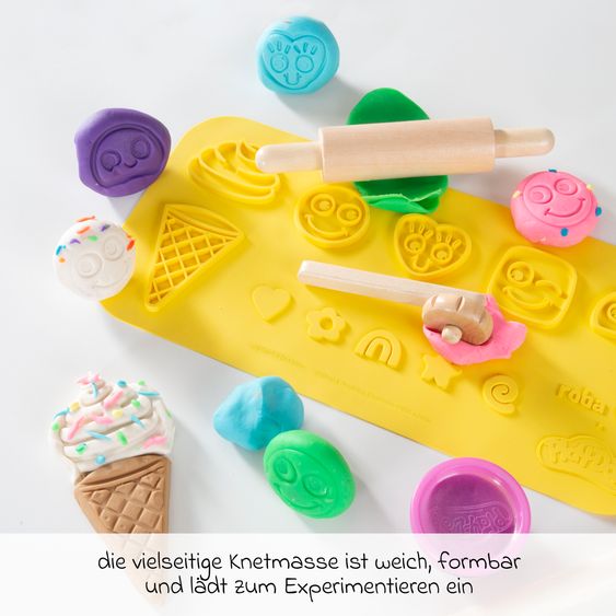 Roba 10-tlg. Nachhaltiges Spielset Roba + Play-Doh mit Bastelmatte 14,5 x 30 cm, 6 Dosen Knetmasse, Teigrolle, Pizzaschneider & Modelierwerkzeug