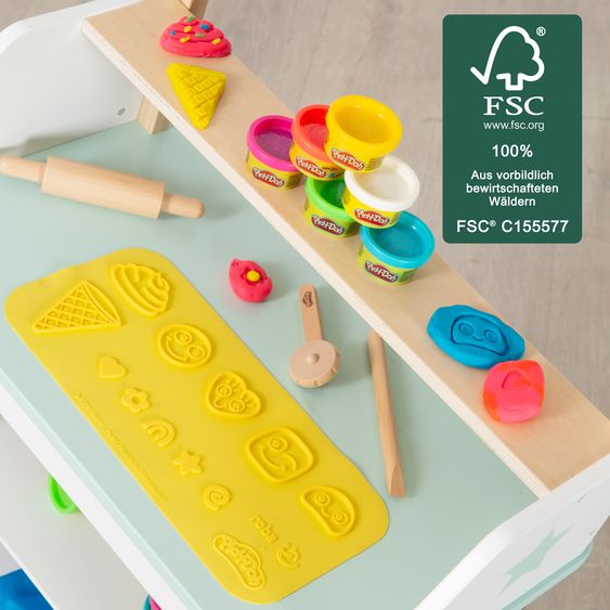 Roba 10-tlg. Nachhaltiges Spielset Roba + Play-Doh mit Bastelmatte 14,5 x 30 cm, 6 Dosen Knetmasse, Teigrolle, Pizzaschneider & Modelierwerkzeug