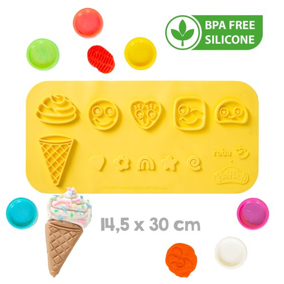 Roba 10-tlg. Nachhaltiges Spielset Roba + Play-Doh mit Bastelmatte 14,5 x 30 cm, 6 Dosen Knetmasse, Teigrolle, Pizzaschneider & Modelierwerkzeug