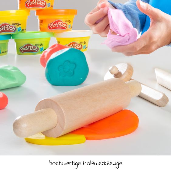 Roba 10-tlg. Nachhaltiges Spielset Roba + Play-Doh mit Bastelmatte 14,5 x 30 cm, 6 Dosen Knetmasse, Teigrolle, Pizzaschneider & Modelierwerkzeug