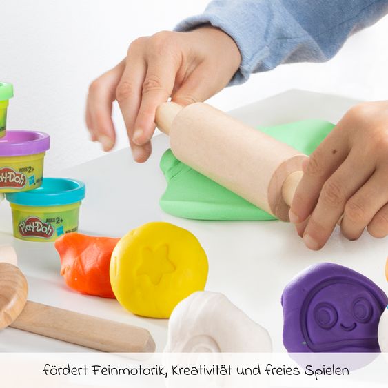 Roba 10-tlg. Nachhaltiges Spielset Roba + Play-Doh mit Bastelmatte 14,5 x 30 cm, 6 Dosen Knetmasse, Teigrolle, Pizzaschneider & Modelierwerkzeug