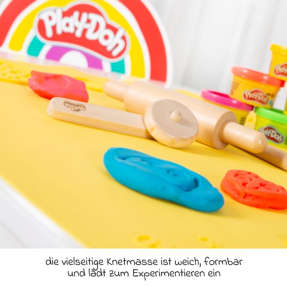 Roba 12-tlg. Nachhaltiges Spielset Roba + Play-Doh mit Bastelmatte 14,5 x 30 cm, Schürze, Box, 6 Dosen Knetmasse, Teigrolle, Pizzaschneider & Modelierwerkzeug