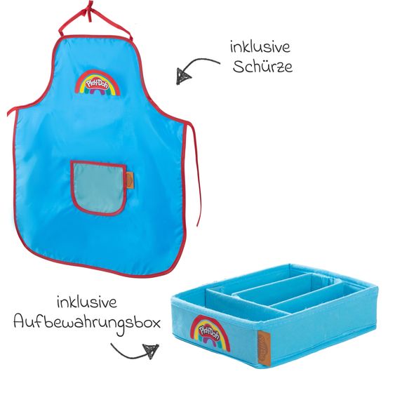 Roba 12-tlg. Nachhaltiges Spielset Roba + Play-Doh mit Bastelmatte 14,5 x 30 cm, Schürze, Box, 6 Dosen Knetmasse, Teigrolle, Pizzaschneider & Modelierwerkzeug