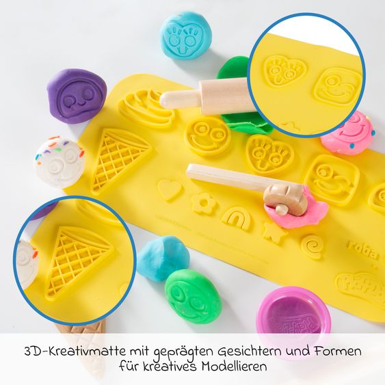 Roba 12-tlg. Nachhaltiges Spielset Roba + Play-Doh mit Bastelmatte 14,5 x 30 cm, Schürze, Box, 6 Dosen Knetmasse, Teigrolle, Pizzaschneider & Modelierwerkzeug