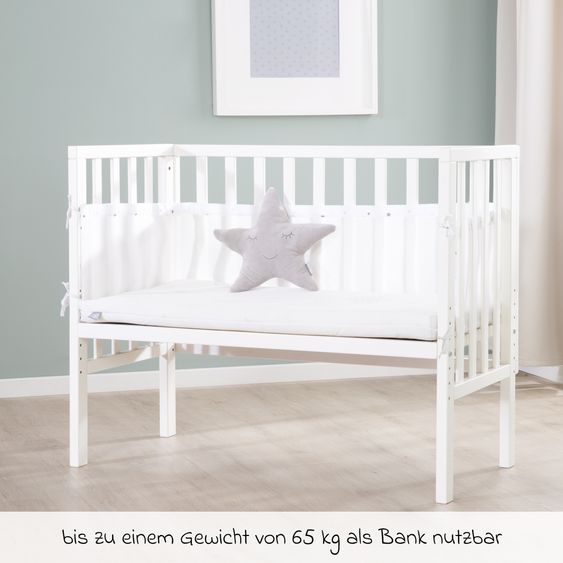 Roba 2in1 Beistellbett mit Canvas-Barriere, Nestchen + safe asleep Matratze mit 90 x 45 cm 47 x 99,5 cm - Sternenzauber - Grau