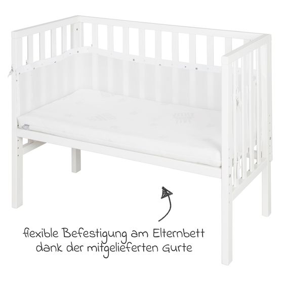 Roba 2in1 Beistellbett mit Canvas-Barriere, Nestchen + safe asleep Matratze mit 90 x 45 cm 47 x 99,5 cm - Sternenzauber - Grau