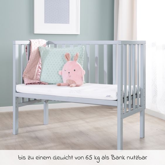 Roba 2in1 Beistellbett und Bank mit Canvas-Barriere + Matratze mit 90 x 45 cm - 47 x 99,5 cm - Taupe