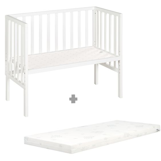 Roba 2in1 Beistellbett und Bank mit Canvas-Barriere + Matratze mit 90 x 45 cm - 47 x 99,5 cm - Weiß