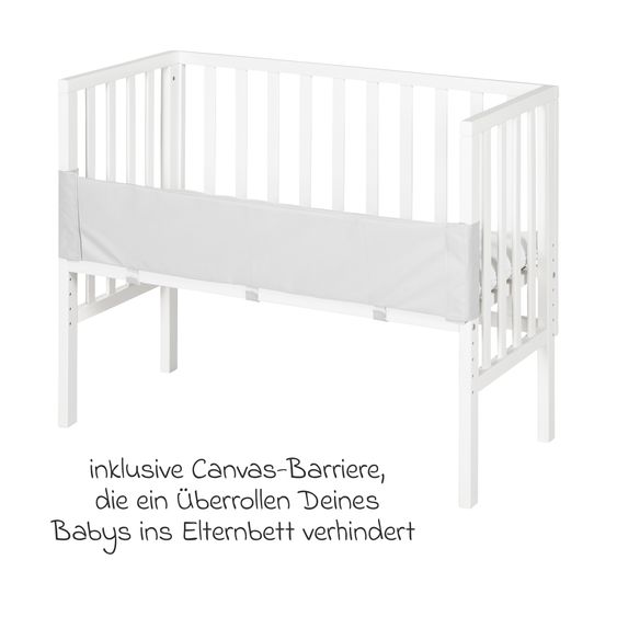 Roba 2in1 Beistellbett und Bank mit Canvas-Barriere + Matratze mit 90 x 45 cm - 47 x 99,5 cm - Weiß