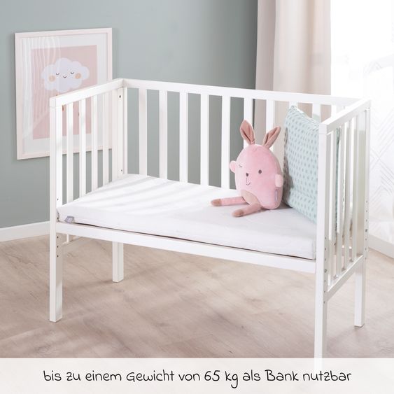 Roba 2in1 Beistellbett und Bank mit Canvas-Barriere + Matratze mit 90 x 45 cm - 47 x 99,5 cm - Weiß