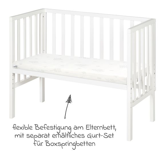 Roba 2in1 Beistellbett und Bank mit Canvas-Barriere + Matratze mit 90 x 45 cm - 47 x 99,5 cm - Weiß