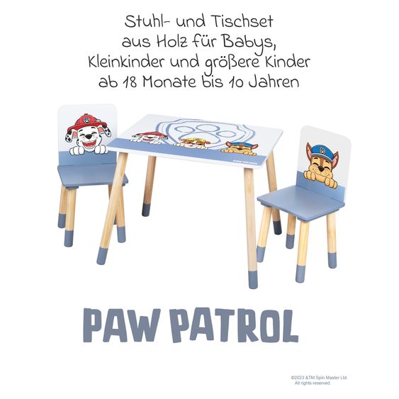 Roba 3-tlg. Kindersitzgruppe inkl. 1 Tisch und 2 Stühle - Paw Patrol - Weiß Blau