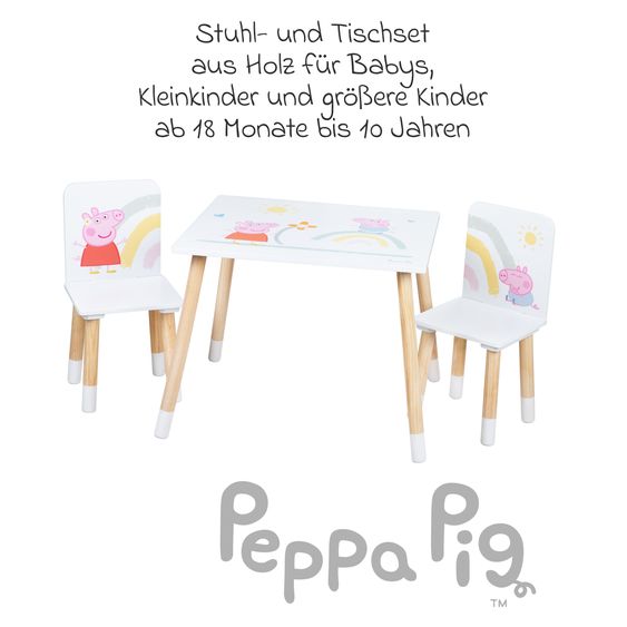 Roba 3-piece children's seating set incl. 1 table and 2 chairs - Peppa Pig - White