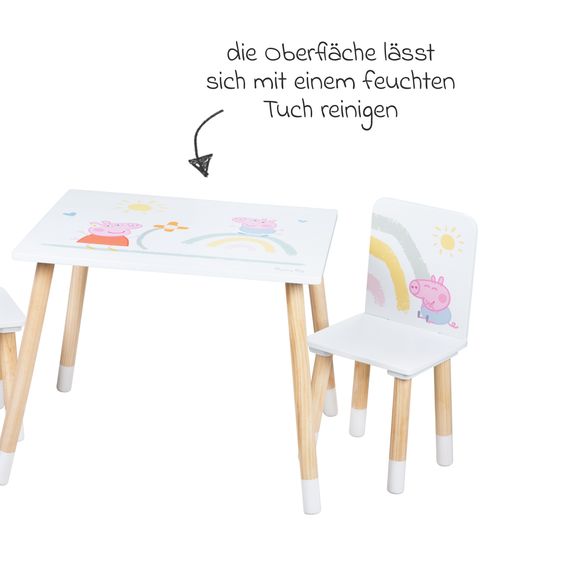 Roba 3-piece children's seating set incl. 1 table and 2 chairs - Peppa Pig - White