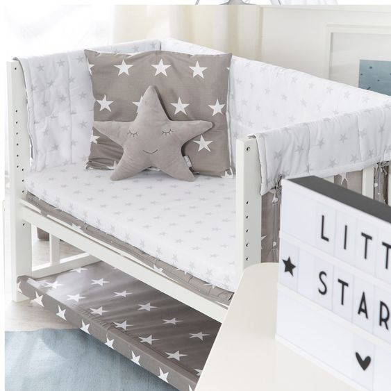 Roba 3in1 Stubenbett, Beistellbett, Bank & Textile-Ausstattung - Little Stars - Weiß