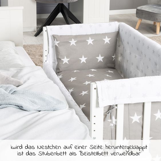 Roba 3in1 Stubenbett, Beistellbett, Bank & Textile-Ausstattung - Little Stars - Weiß