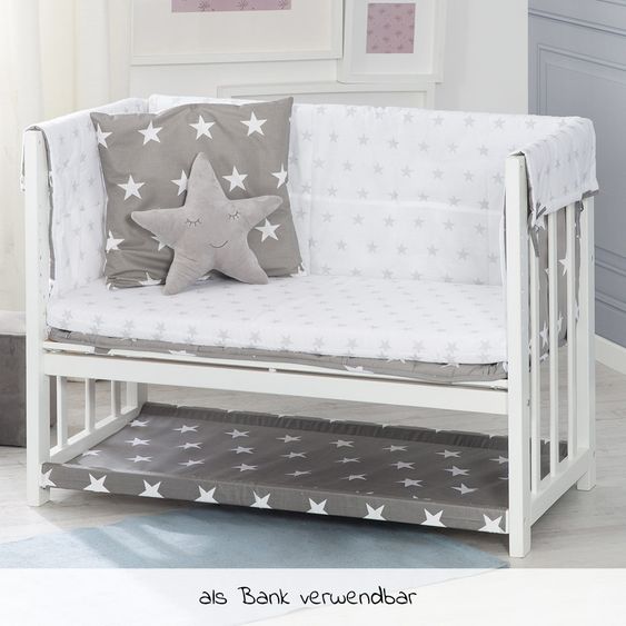 Roba 3in1 Stubenbett, Beistellbett, Bank & Textile-Ausstattung - Little Stars - Weiß