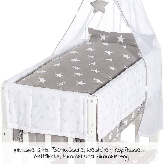 Roba 3in1 Stubenbett, Beistellbett, Bank & Textile-Ausstattung - Little Stars - Weiß