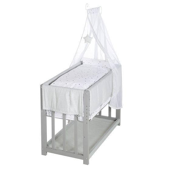 Roba 3in1 bassinet, extra bed, bench & textile equipment - star magic gray - taupe