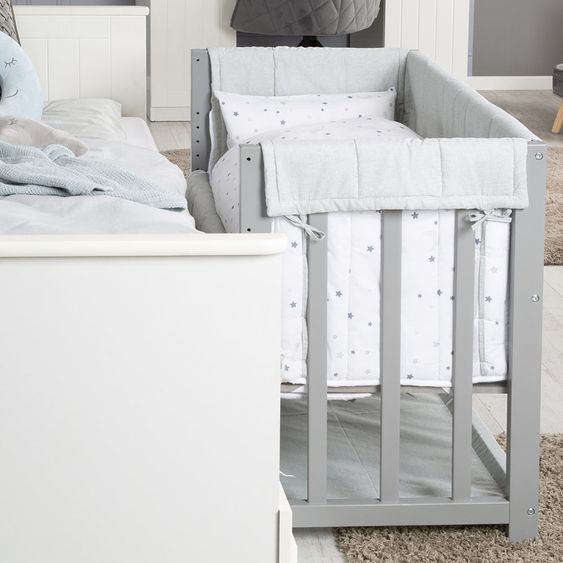 Roba 3in1 bassinet, extra bed, bench & textile equipment - star magic gray - taupe