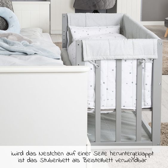 Roba 3in1 bassinet, extra bed, bench & textile equipment - star magic gray - taupe