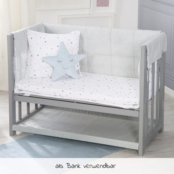 Roba 3in1 bassinet, extra bed, bench & textile equipment - star magic gray - taupe