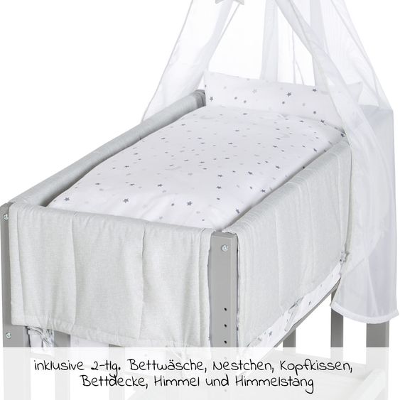 Roba 3in1 bassinet, extra bed, bench & textile equipment - star magic gray - taupe