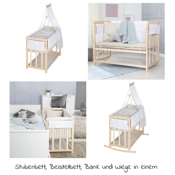 Roba 4in1 bassinet, extra bed, cradle and bench & textile equipment - Liebhabär - Nature