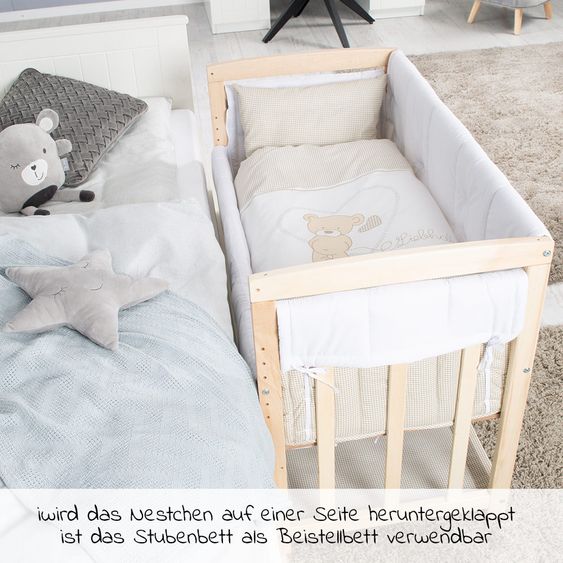 Roba 4in1 bassinet, extra bed, cradle and bench & textile equipment - Liebhabär - Nature