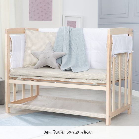 Roba 4in1 bassinet, extra bed, cradle and bench & textile equipment - Liebhabär - Nature