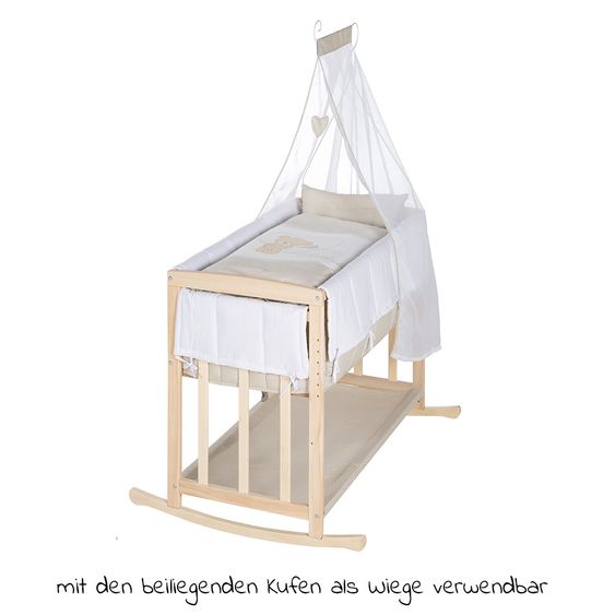 Roba 4in1 bassinet, extra bed, cradle and bench & textile equipment - Liebhabär - Nature