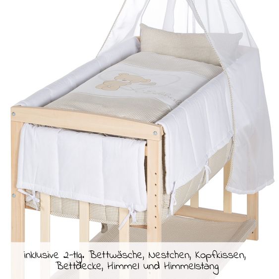 Roba 4in1 bassinet, extra bed, cradle and bench & textile equipment - Liebhabär - Nature