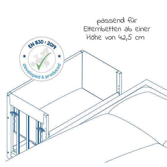 Roba 4in1 Stubenbett,  Beistellbett, Wiege und Bank & Textile-Ausstattung - Sternenzauber - Grau