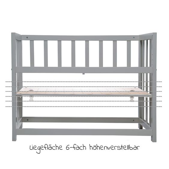 Roba 4in1 Stubenbett,  Beistellbett, Wiege und Bank & Textile-Ausstattung - Sternenzauber - Grau