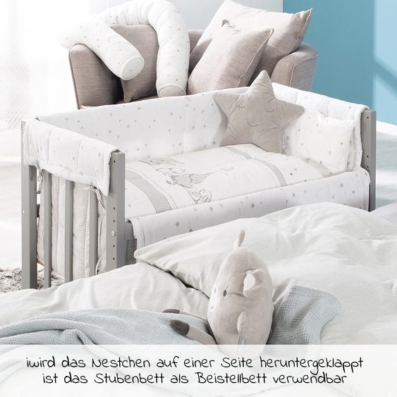 Roba 4in1 Stubenbett,  Beistellbett, Wiege und Bank & Textile-Ausstattung - Sternenzauber - Grau