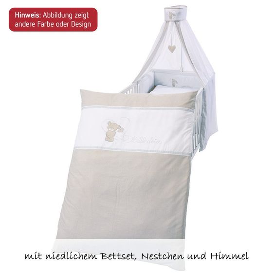 Roba Baby-Komplett-Bett Lukas inkl. Bettwäsche, Himmel, Himmelstange, Nestchen & Matratze Natur 70 x 140 cm - Liebhabär