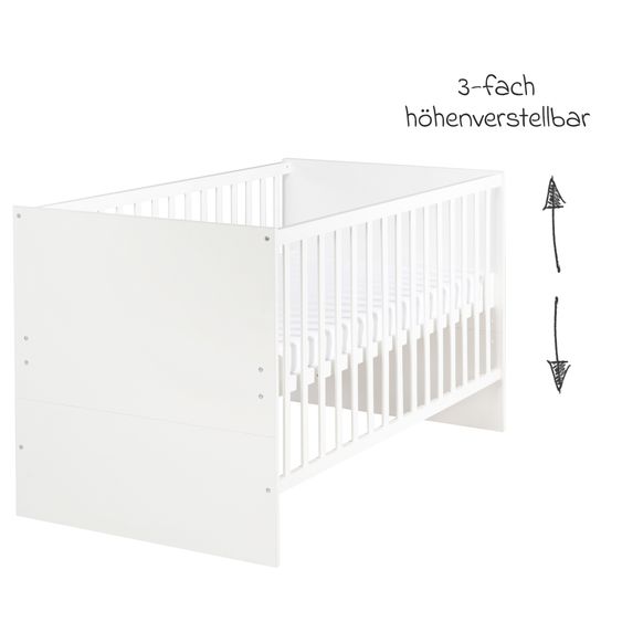 Roba Babybett und Kinderbett Anton mit 3-fach höhenverstellbarem Lattenrost und 3 Schlupfsprossen 70 x 140 cm - Weiß