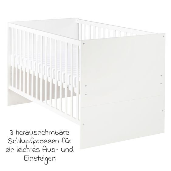 Roba Babybett und Kinderbett Anton mit 3-fach höhenverstellbarem Lattenrost und 3 Schlupfsprossen 70 x 140 cm - Weiß