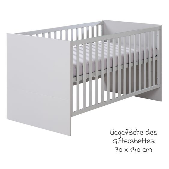 Roba Babybett und Kinderbett Lea mit 3-fach höhenverstellbarem Lattenrost und 3 Schlupfsprossen 70 x 140 cm - Grau