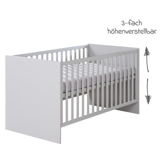 Roba Babybett und Kinderbett Lea mit 3-fach höhenverstellbarem Lattenrost und 3 Schlupfsprossen 70 x 140 cm - Grau