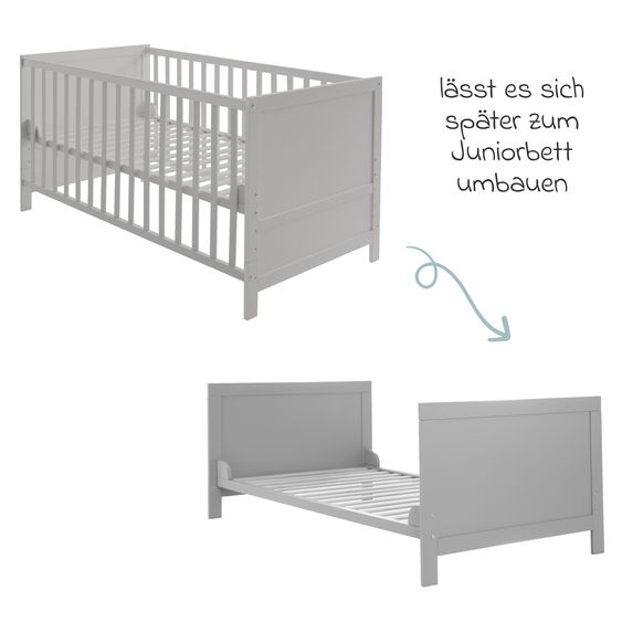 Roba Babybett und Kinderbett mit 3-fach höhenverstellbarem Lattenrost und 3 Schlupfsprossen 70 x 140 cm - Taupe