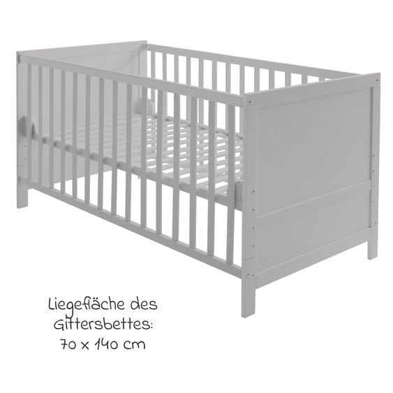 Roba Babybett und Kinderbett mit 3-fach höhenverstellbarem Lattenrost und 3 Schlupfsprossen 70 x 140 cm - Taupe