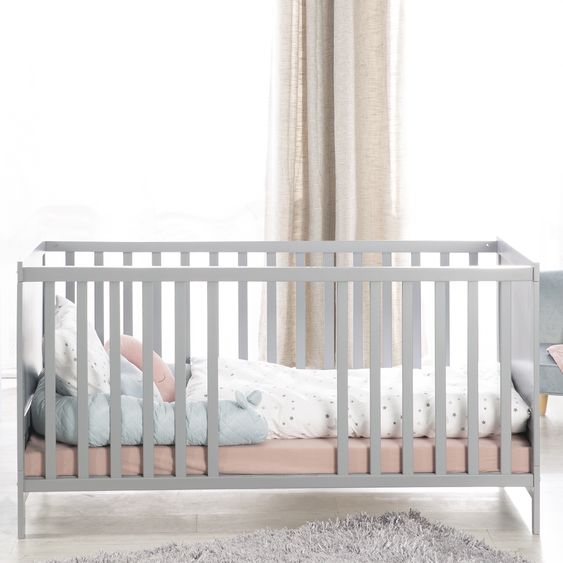 Roba Babybett und Kinderbett mit 3-fach höhenverstellbarem Lattenrost und 3 Schlupfsprossen 70 x 140 cm - Taupe